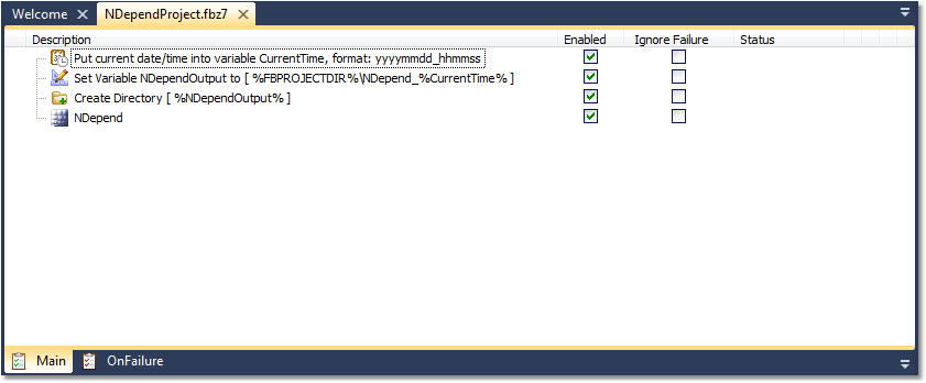 ndepend finalbuilder integration set variables