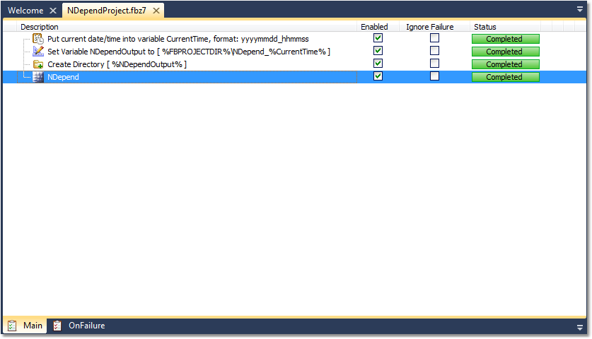 ndepend finalbuilder integration running the project