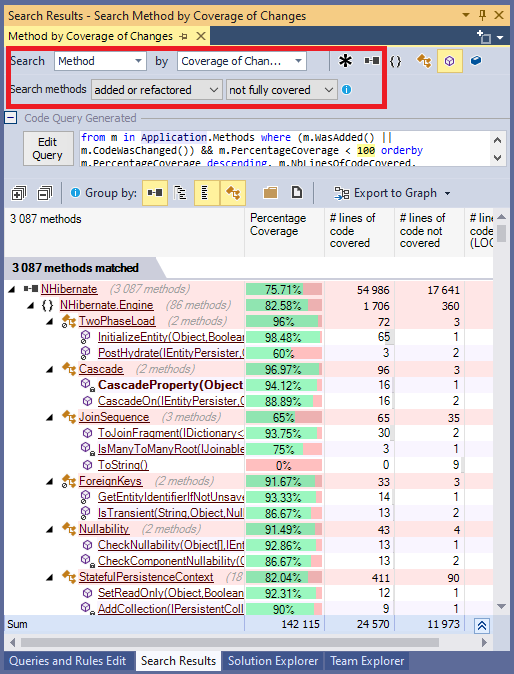 Visual Studio Search Coverage Changes