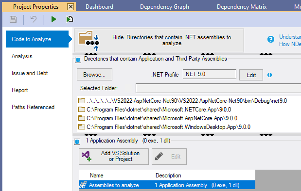 NDepend can analyze all .NET 9.0 projects